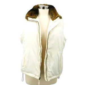 Lands' End Ivory Down Faux Fur Collar Vest